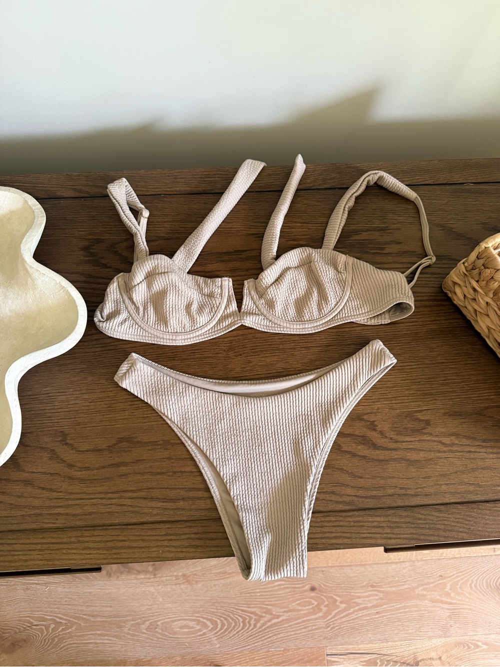Monday Swimwear oat crinkle Clovelly Bikini Set Small